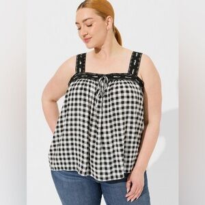 Torrid Washable Gauze Crochet Lace Trim Tank 2X